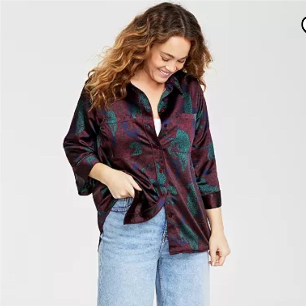 Women's Animal-Print Button-Front 3/4-Sleeve Shirt